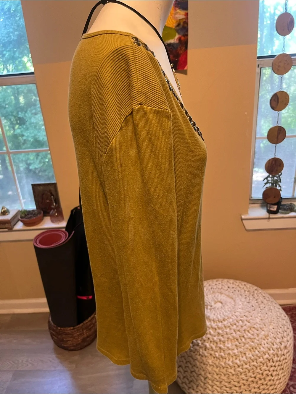 Michael Kors Olive Green V-Neck Studded Tunic Boho Glam